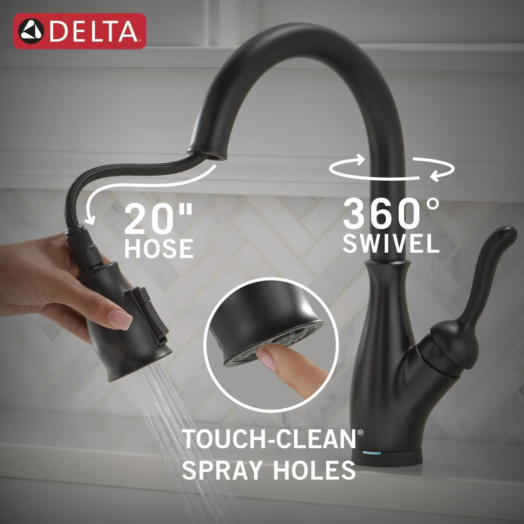 Delta Leland Touchless Kitchen Faucet with Touch Technology, Matte Black Kitchen Sink Faucet with Pull Down Sprayer, Single Hole, Matte Black 9178TL-BL-DST