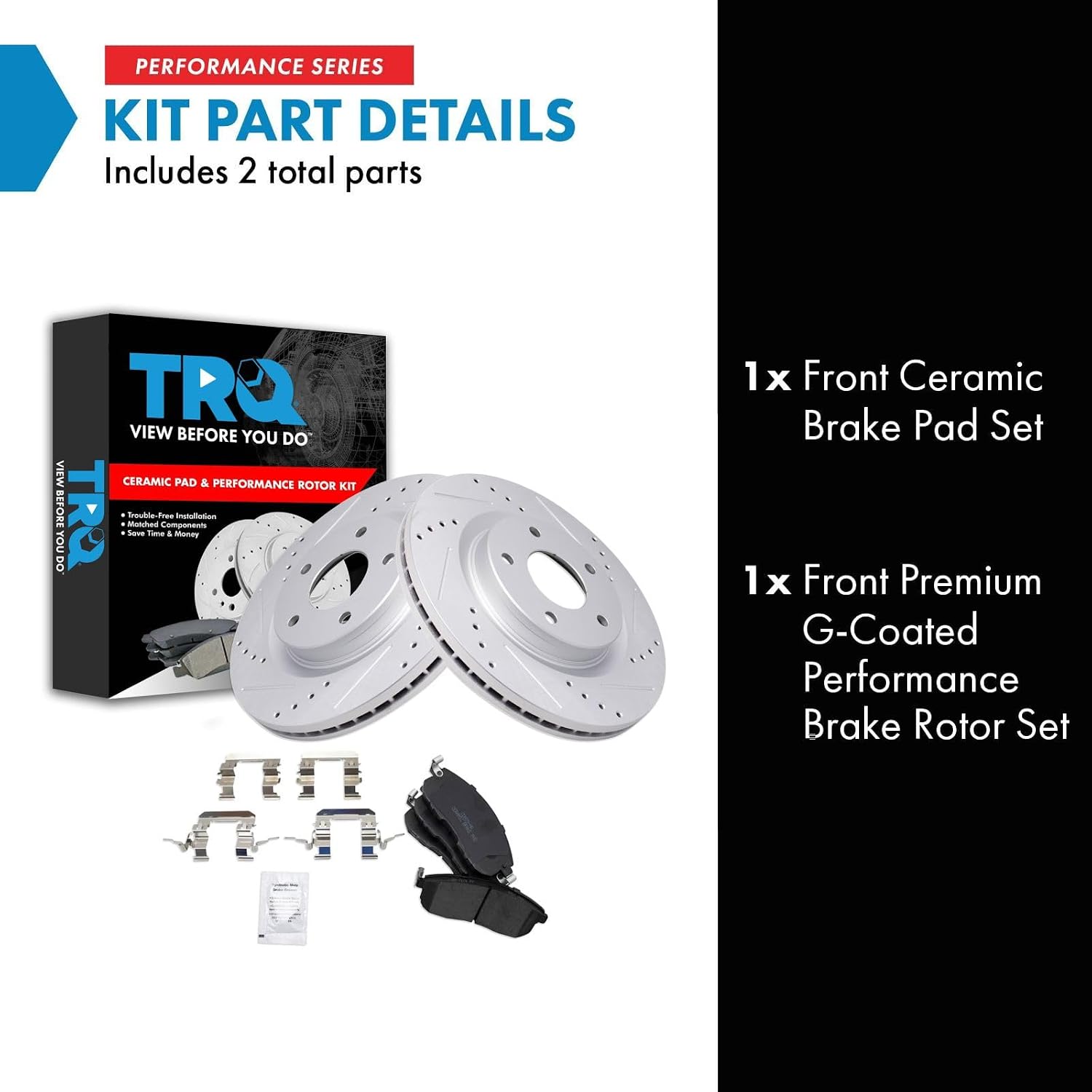 TRQ Performance Front Ceramic Brake Pad and Rotor Set Coated Drilled Slotted Compatible with 11-13 Nissan Juke, 14-17 Nissan Juke S SV SL Nismo, 17-19 Sentra SR Turbo Nismo