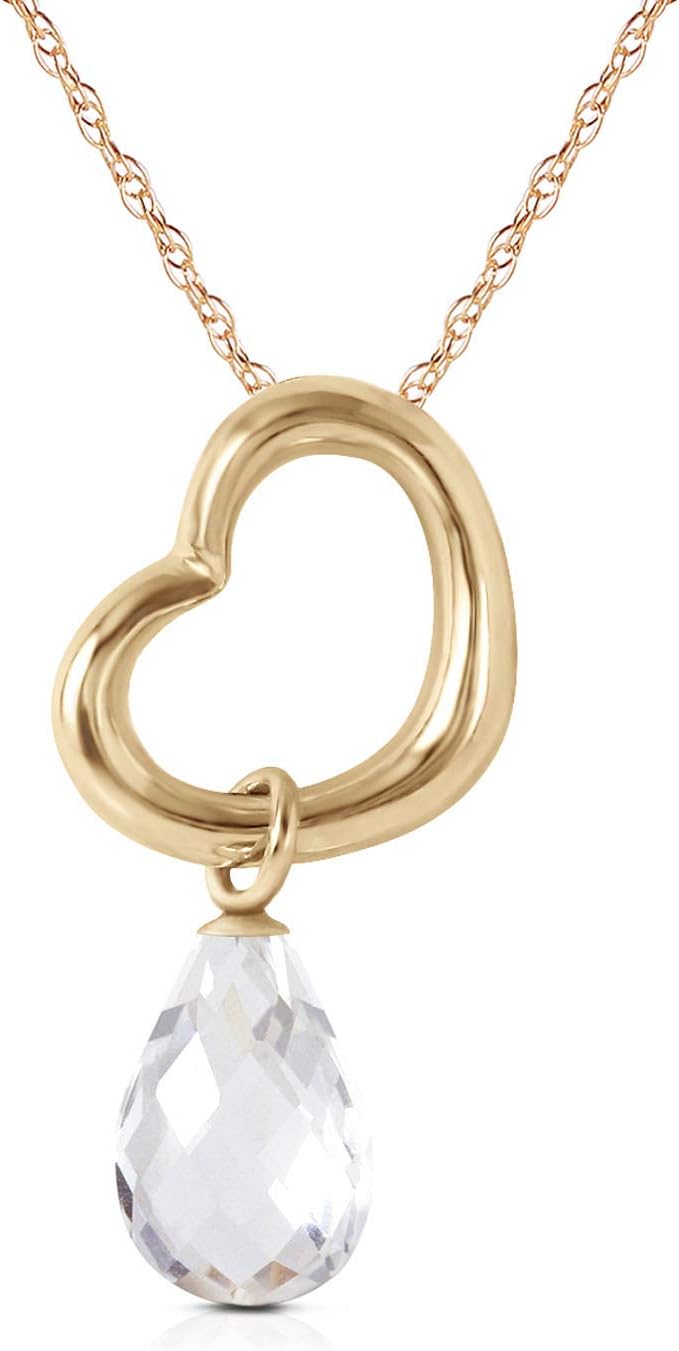 Galaxy Gold GG 14k Yellow, White, Rose Gold Open Heart with Genuine White Topaz Drop Pendant Necklace