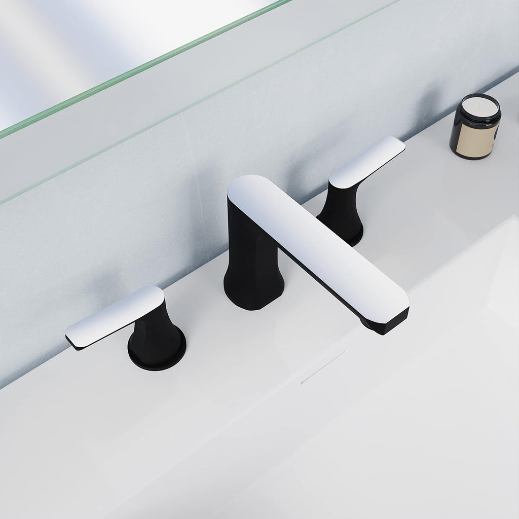 ANZZI Bathroom Faucet, Two Handle for Sink 3 Hole, Three Hole Bathroom Sink Faucet, RV Faucet, Vanity Faucet, Two Tone 8in Widespread Faucet, Matte Black & Chrome Faucet and Pop-up Drain (L-AZ902MB-C)