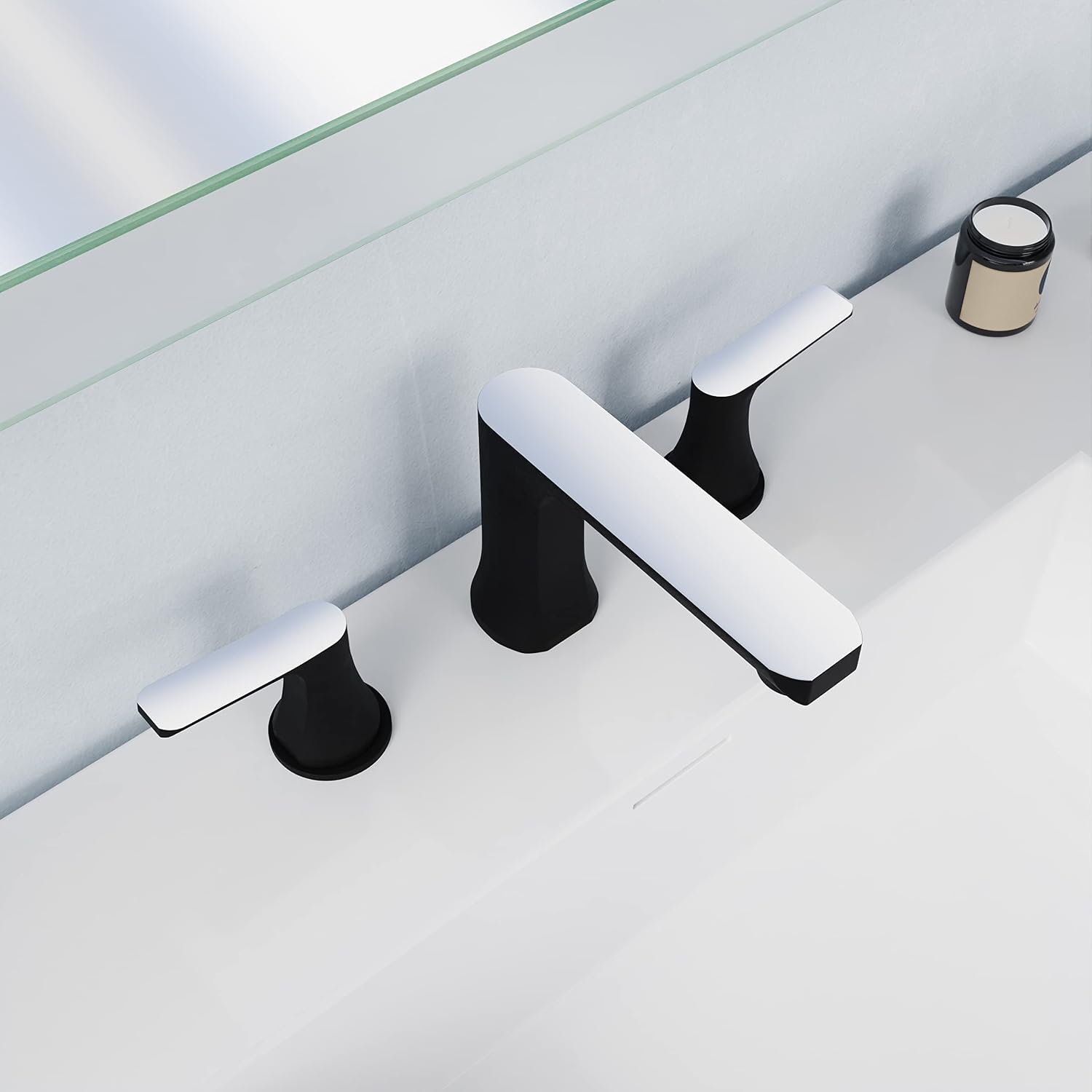 ANZZI Bathroom Faucet, Two Handle for Sink 3 Hole, Three Hole Bathroom Sink Faucet, RV Faucet, Vanity Faucet, Two Tone 8in Widespread Faucet, Matte Black & Chrome Faucet and Pop-up Drain (L-AZ902MB-C)