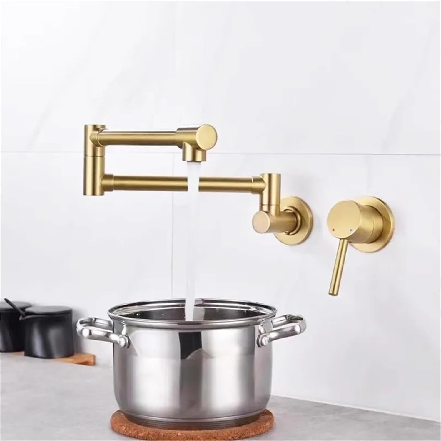 Foldable Pot Filler Tap Wall Mounted Kitchen Faucet Hot and Cold Black Sink Tap Rotate Folding Spout Brass(Black)