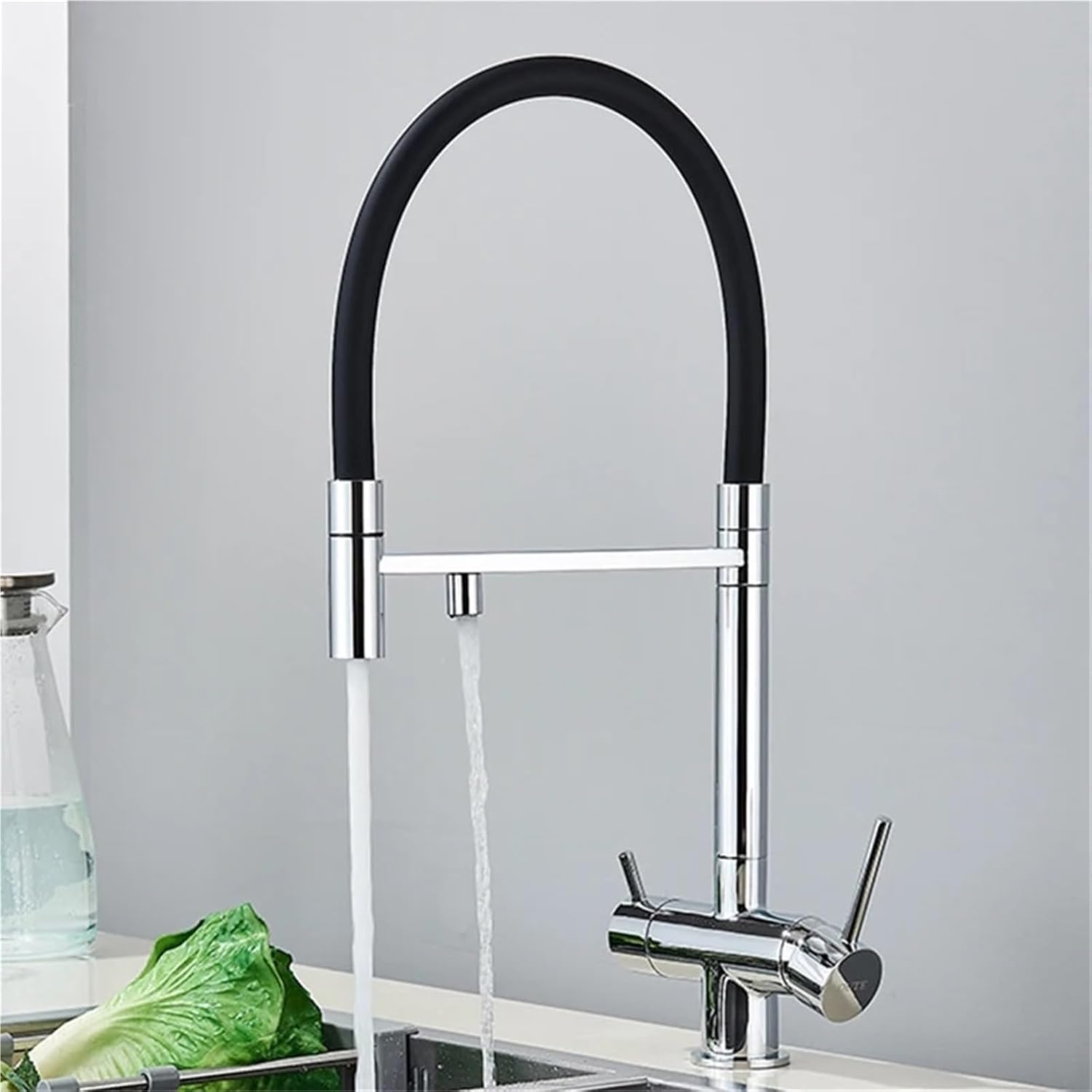 Filtered Kitchen Faucet Pull Out Spray Kitchen Purified 360 Rotation 3 Ways Sink Drink Water Faucet(Gray)
