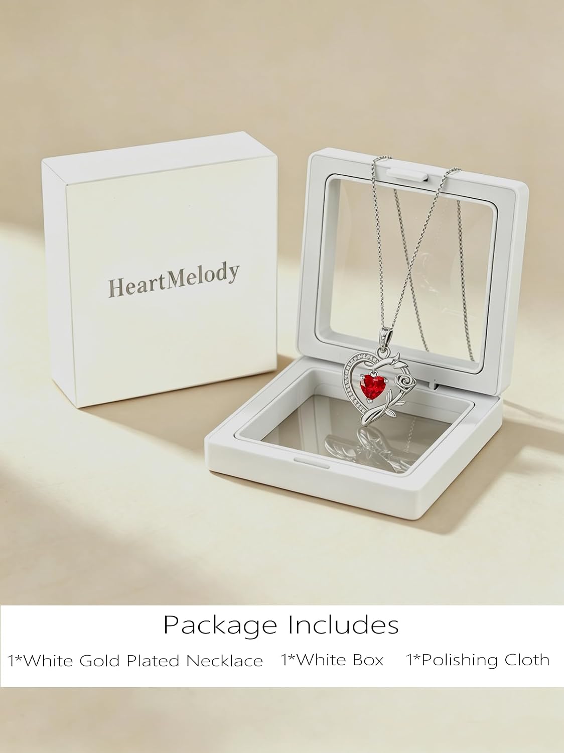 HeartMelody Heart Necklaces for Women Gold,14k 18K White Gold Plated Dainty Rose Butterfly Necklace with Garnet Birthstone Pendant Necklace Everyday Jewelry Birthday Christmas Gifts for Women Mom Her