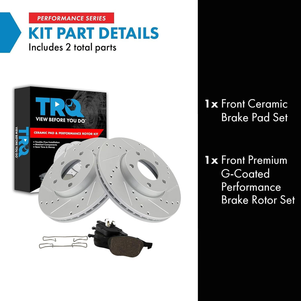 TRQ Performance Front Brake Pad and Rotor Set Ceramic Coated Drilled Slotted Compatible with 2004-2013 Mazda 3