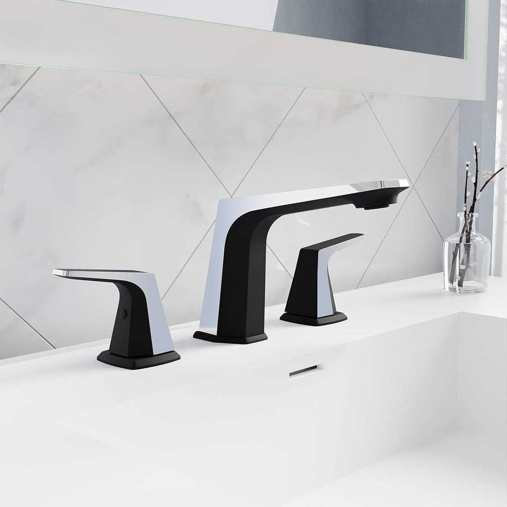 ANZZI Single Handle Bathroom Faucets for Sink 1 Hole, Single Hole Bathroom Sink Faucet, RV Faucet, Vanity Faucet, Two Tone Faucet, Matte Black & Chrome Faucet and Pop-up Drain (L-AZ900MB-CH)