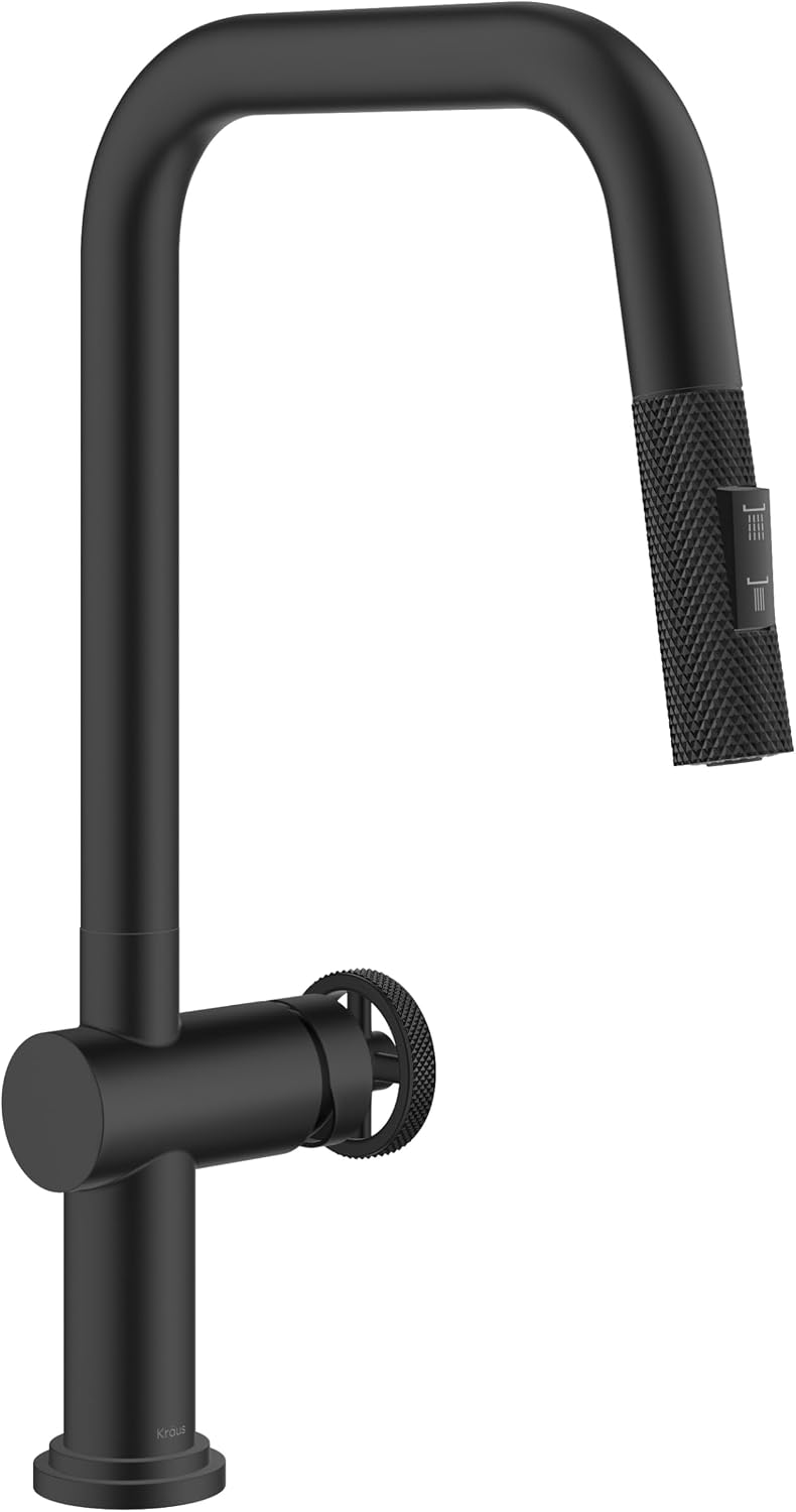 KRAUS Urbix Industrial Pull-Down Single Handle Kitchen Faucet in Matte Black, KPF-3126MB