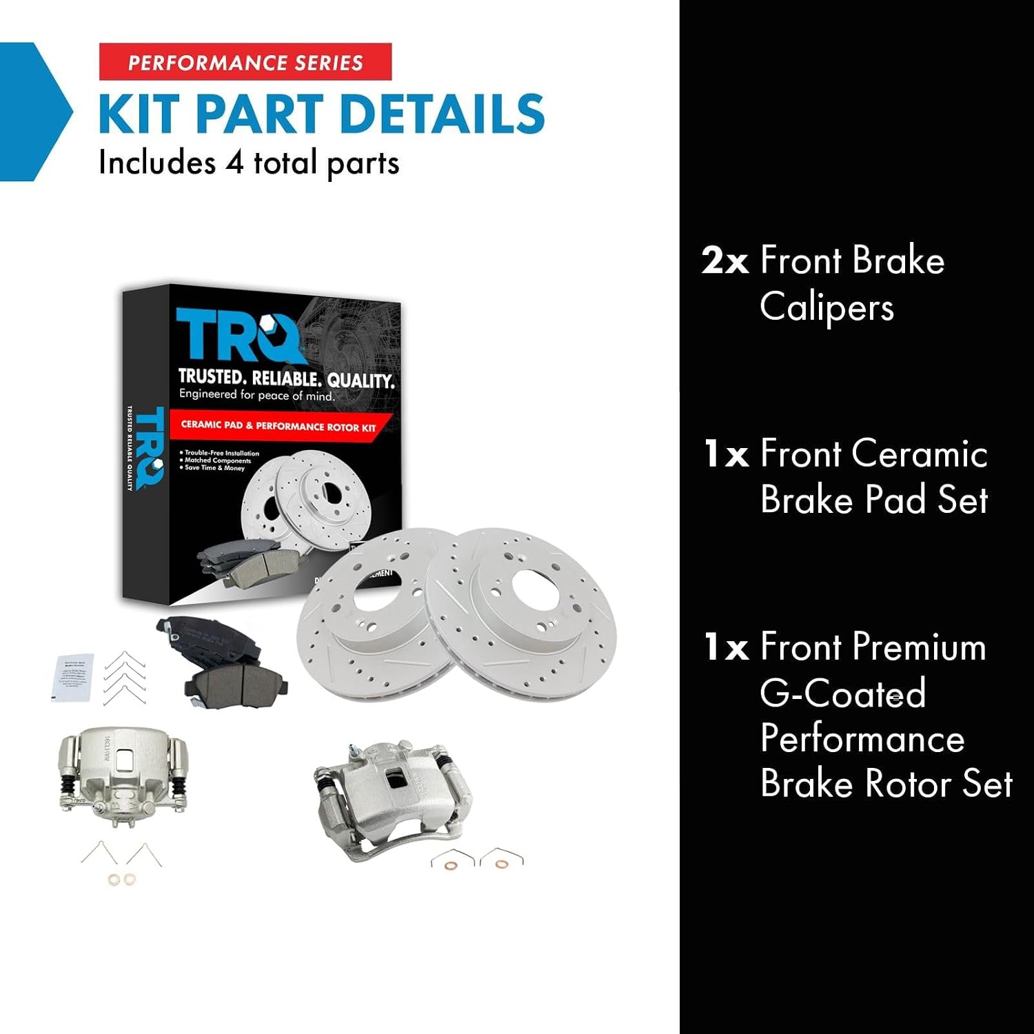 TRQ Performance Front Brake Pad and Rotor Set Ceramic Vented Coated Slotted Drilled Rotors Calipers Compatible with 2002-2006 Acura RSX