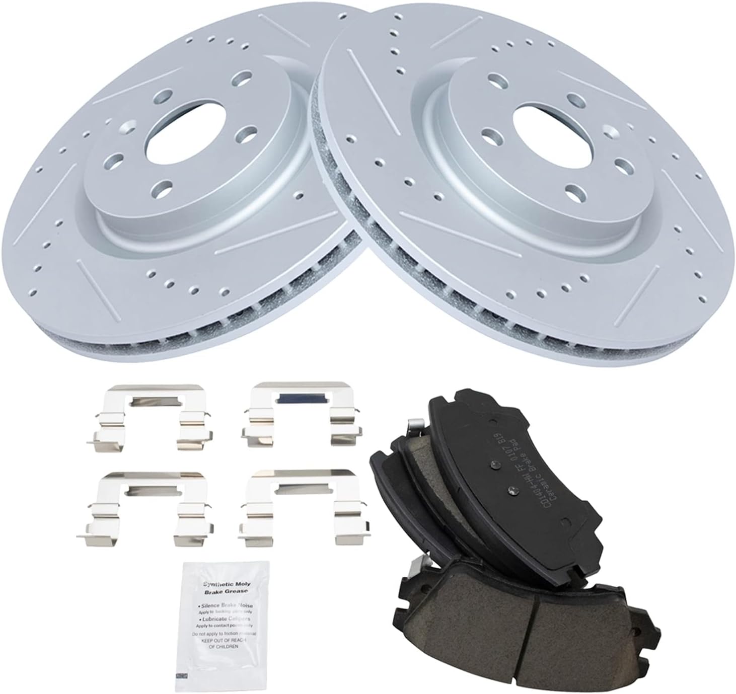 TRQ Performance Front Brake Pad and Rotor Set Ceramic Coated Drilled Slotted Rotors Compatible with 2011-2017 Chevrolet Caprice