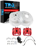 TRQ Performance Rear Brake Pad and Rotor Set Semi Metallic Coated Rotors Calipers Compatible with 2007-2011 Honda CR-V