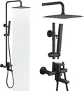 Exposed Shower System 10' Matte Black Rainfall Shower Head with 2 Modes Handheld and Tub Faucet Set, Square Shower Head 3 Functions Outdoor Shower Fixtures with Brass Valve, Height Adjustable