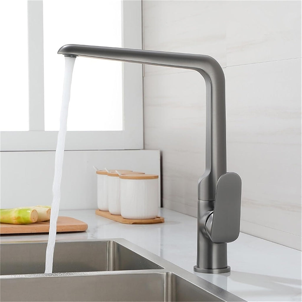 Kitchen Mixer Faucets Sink Taps Hot & Cold Brass Water Crane Single Handle Deck Mount Rotate Faucet(Gray)