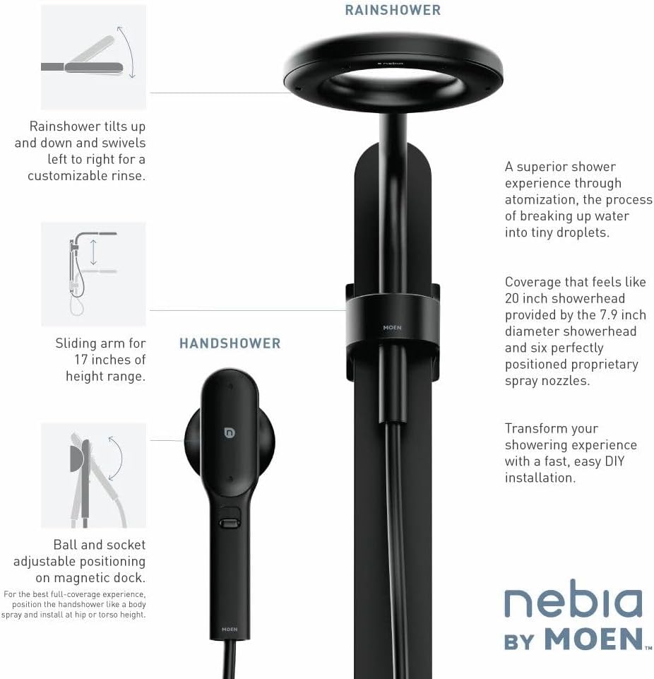 Moen N214C0BL Spa Shower including Rainshower, Handshower and Magnetic Dock, Matte Black