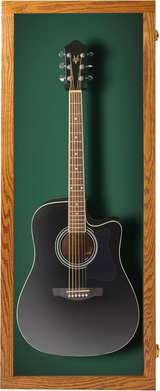 PENNZONI Acoustic Guitar Display Case - Acrylic Acoustic Guitar Case - Guitar Display Case Wall Mount, Guitar Wall Case Made from Hardwood Frame & Clear Acrylic | Natrual Oak