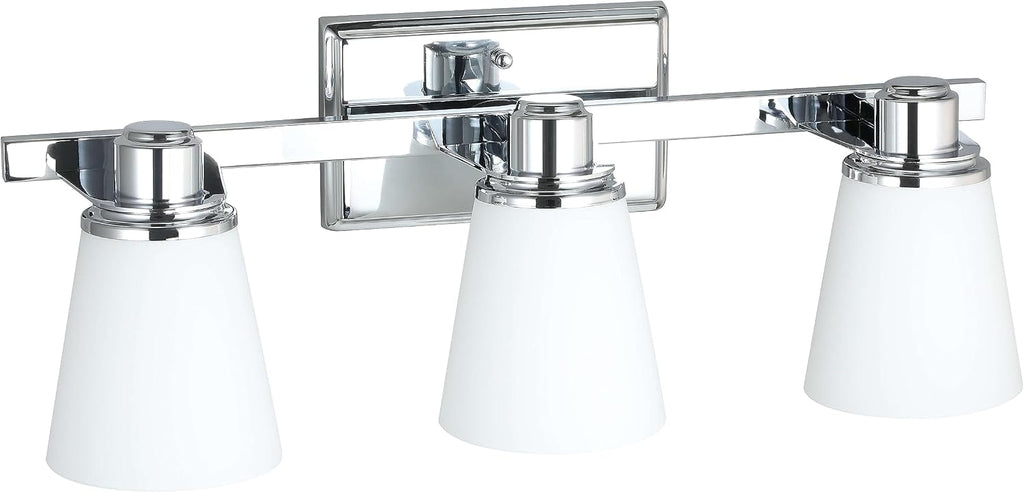 XiNBEi Lighting Opal Glass Bathroom Vanity Light Over Mirror, 3 Light Chrome Bathroom Light Fixtures with White Glass, Modern Vanity Lighting Wall Mount Fixture XB-W220-3-CH