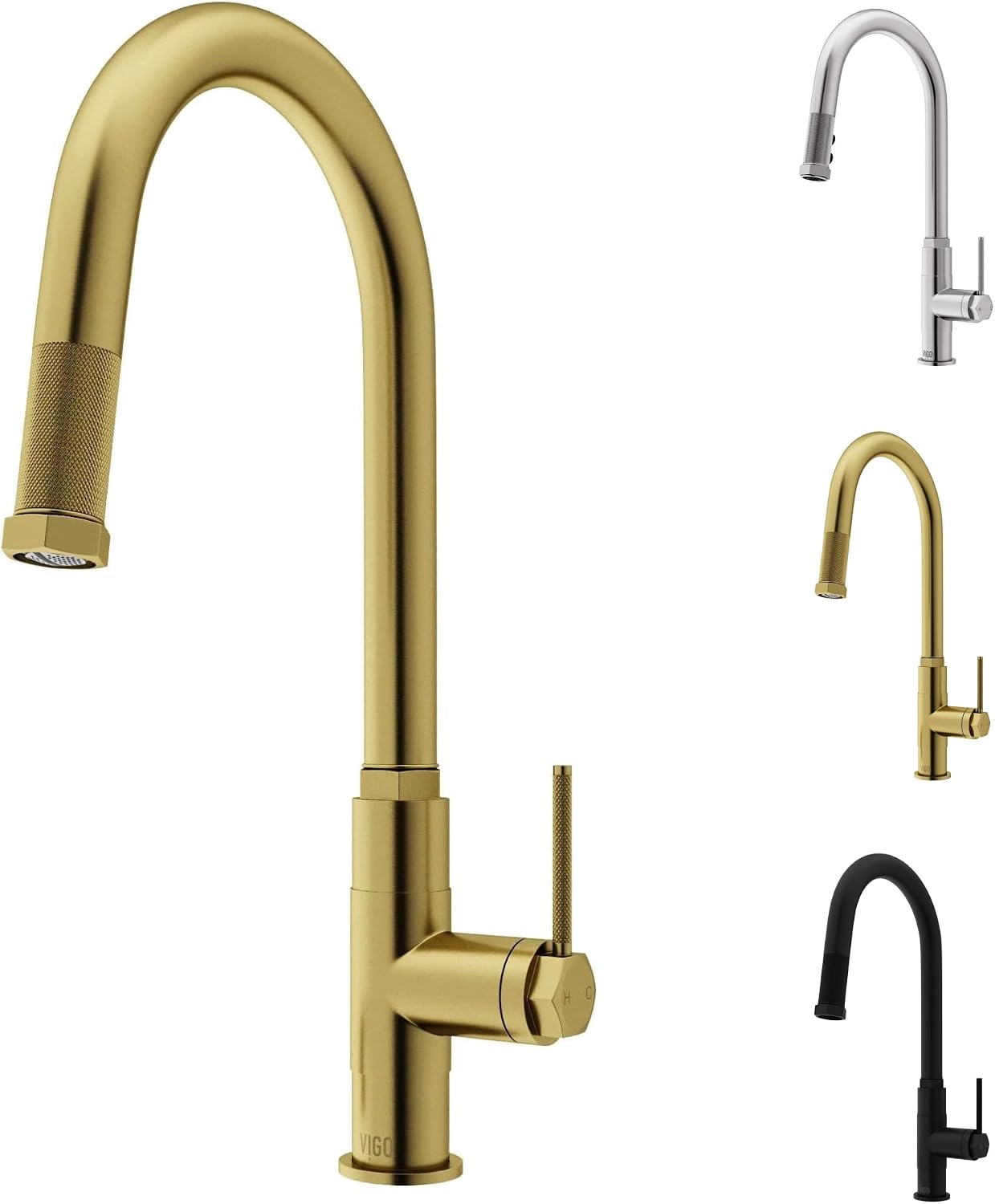 VIGO Hart Arched 18'' H Single Handle Pull-Down Spout Kitchen Faucet in Matte Brushed Gold-VG02035MG