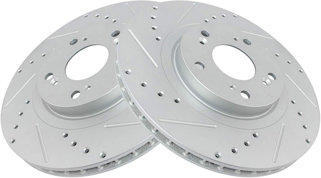 TRQ Performance Front Brake Pad and Rotor Set Ceramic Coated Drilled Slotted Vented Rotors Compatible with 2005-2006 Honda CR-V 2012-2015 Civic 2013-2015 Acura ILX