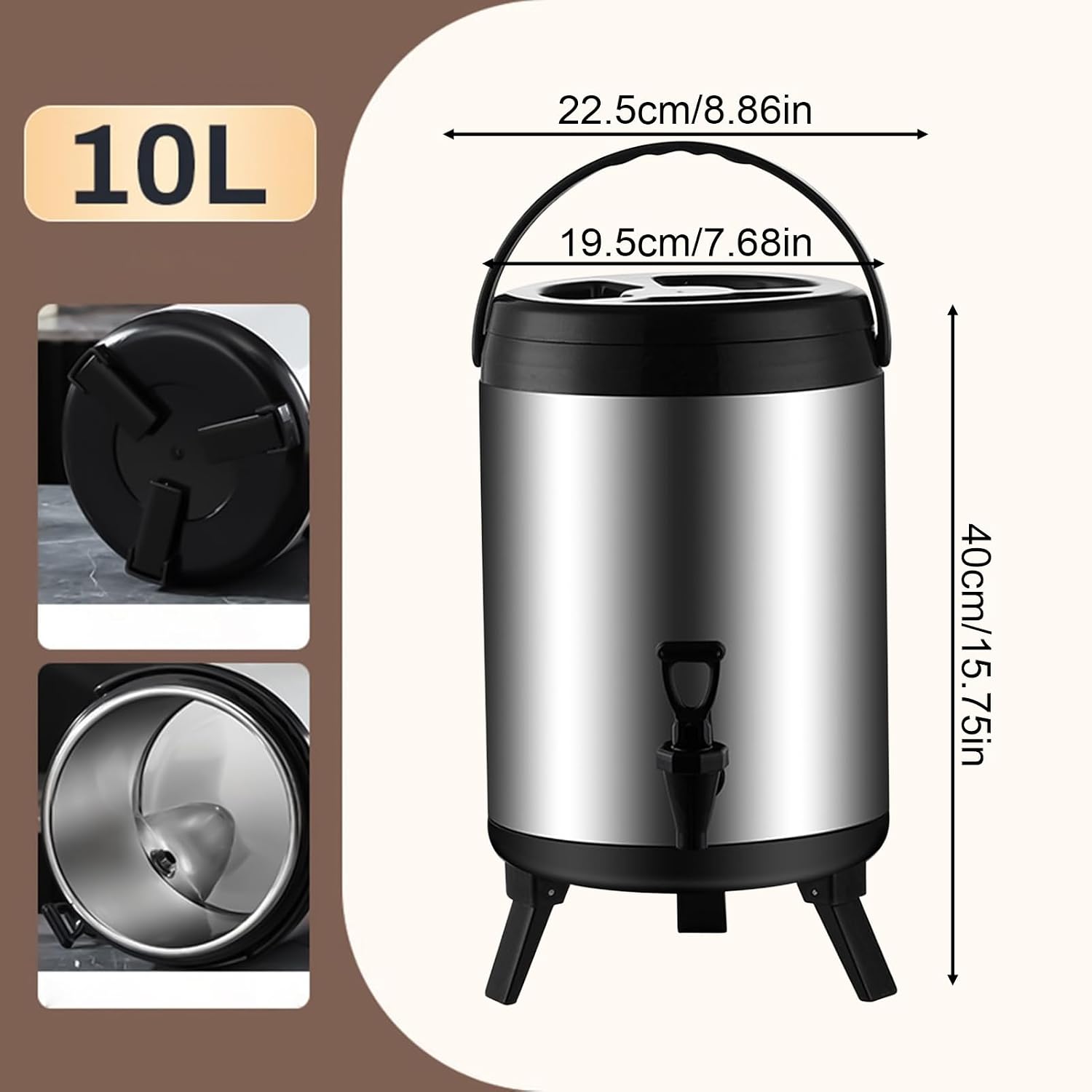 Catering Urn, 6L/8L/10L Hot Water Dispenser With Faucet, Stainless Steel Insulated Bucket Milk Tea Barrel For Hot Water And Beverage(10l)