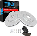 TRQ Performance Front Brake Pad and Rotor Set Ceramic Coated Drilled Slotted Vented Rotors Compatible with 2008-2014 Cadillac CTS