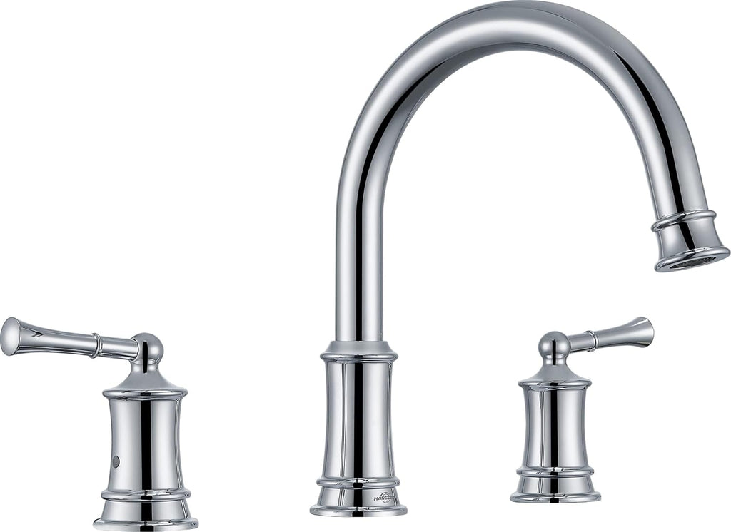 Polished Chrome Roman Tub Faucet, Antique Bathtub Faucet Set 3 Hole, High Flow Bath Tub Faucet 12-16 inch Widespread, Solid Brass Tub Filler 2 Handle 360° Swivel Spout Rough-in Valve(B2307-CP)