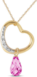 Galaxy Gold GG 14K Gold Open Heart with Genuine Diamond and Pink Topaz Pendant Necklace