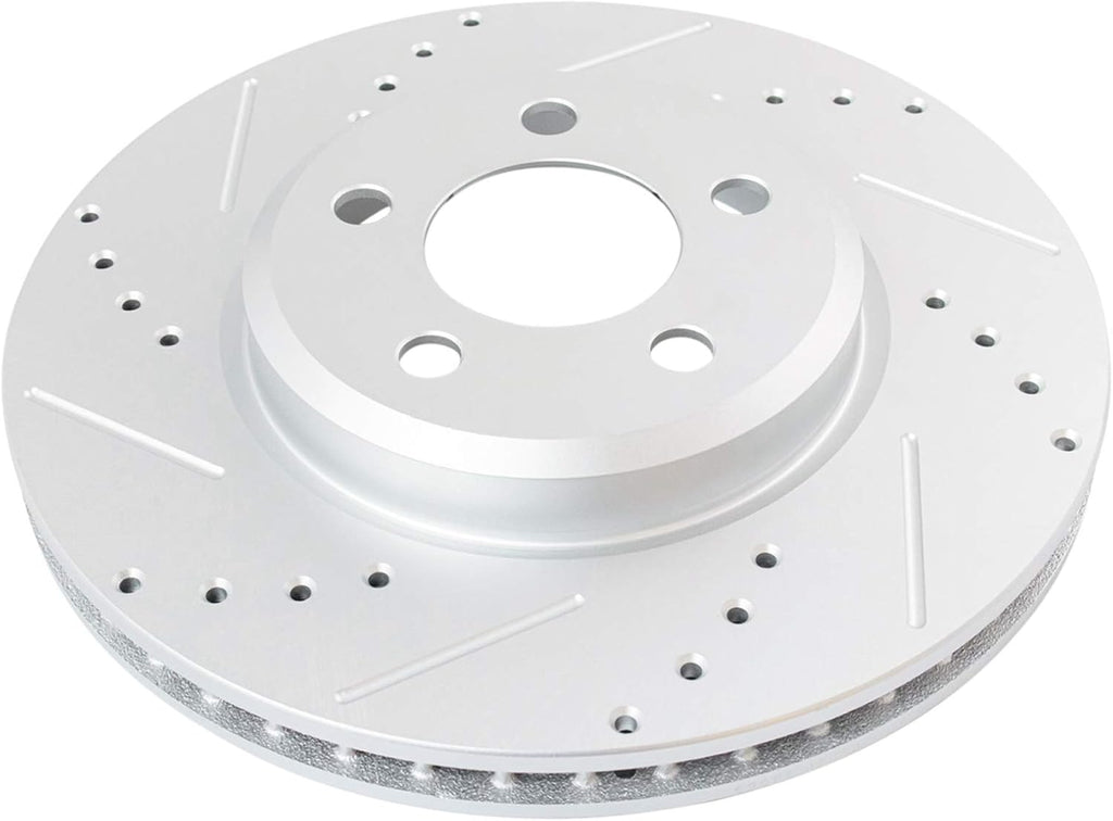 TRQ Performance Front Brake Pad and Rotor Set Ceramic Drilled Slotted Coated Vented Rotors Calipers Compatible with 2005-2010 Chrysler 300 2005-2008 Magnum 2006-2011 Dodge Charger 2009-2011 Challenger