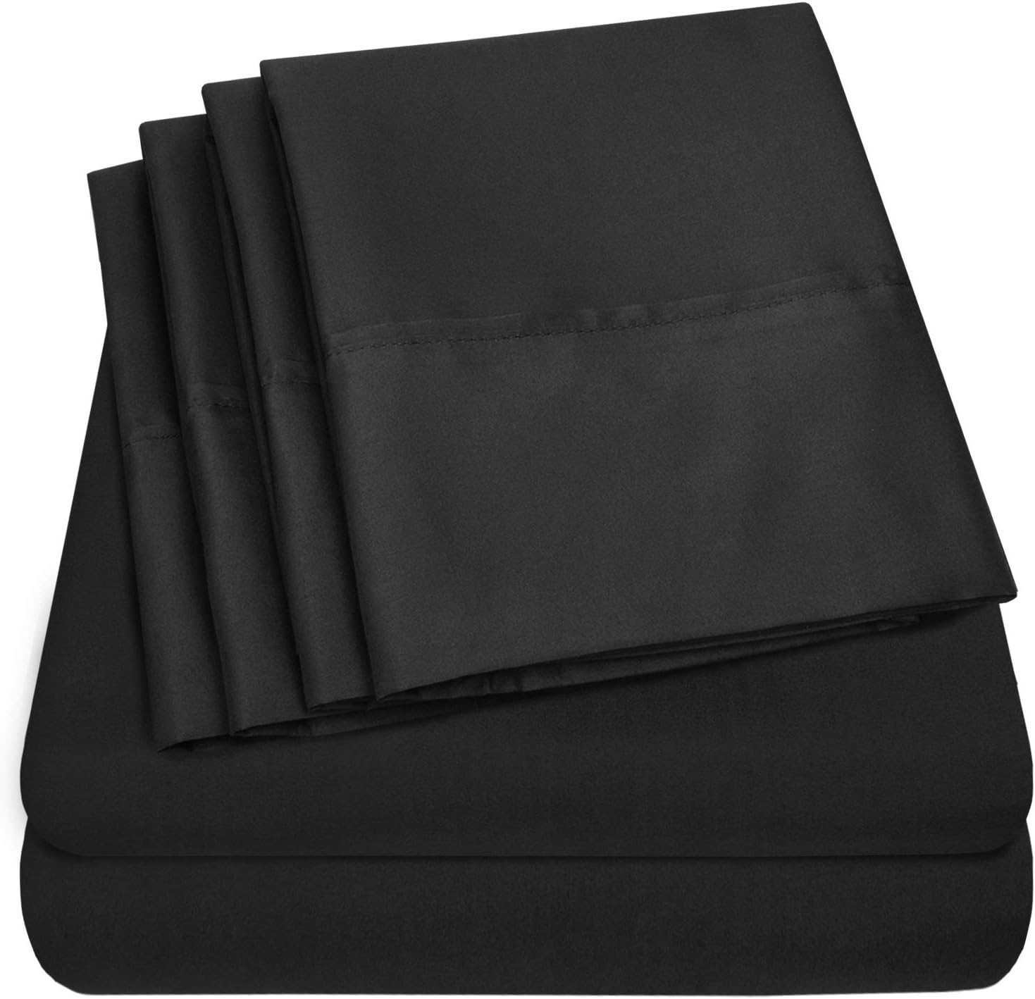 Sweet Home Collection RV Short Queen Sheets-6 Piece 1500 Thread Count Fine Brushed Microfiber Deep Pocket Set-Extra Pillow Cases, Value, Black, Short Queen Size(Pack of 12)