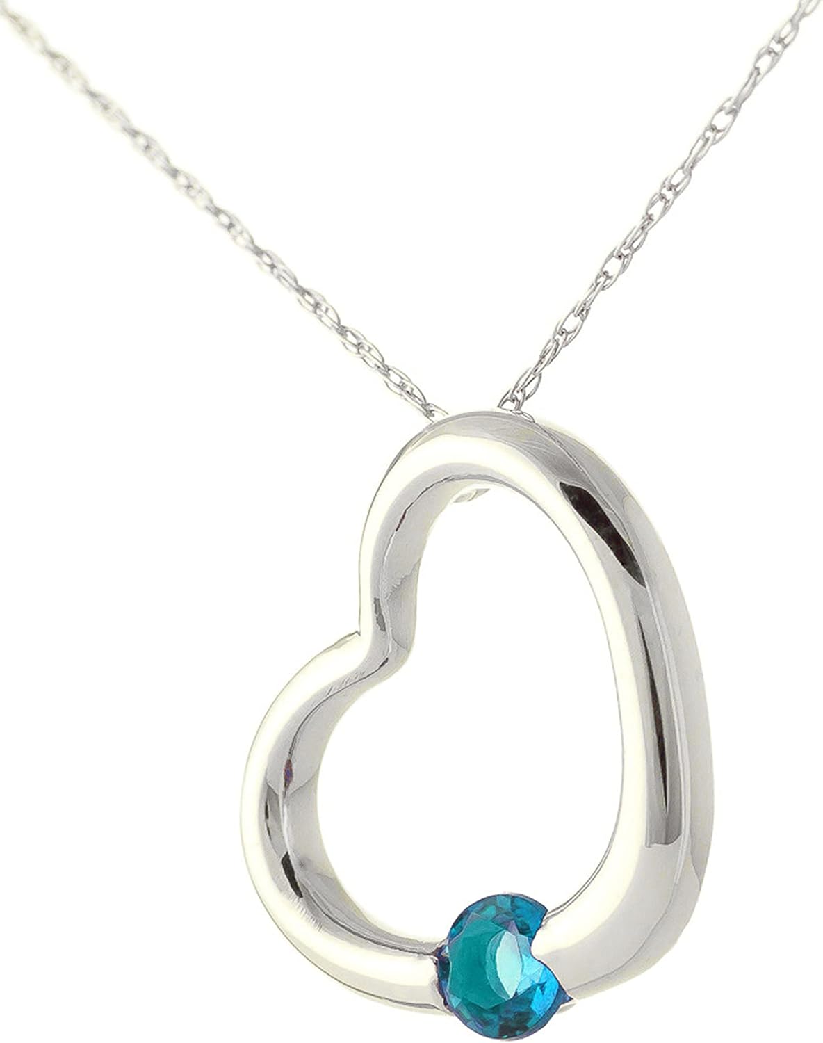 Galaxy Gold GG 14K Gold Open Heart with Genuine Blue Topaz Pendant Necklace