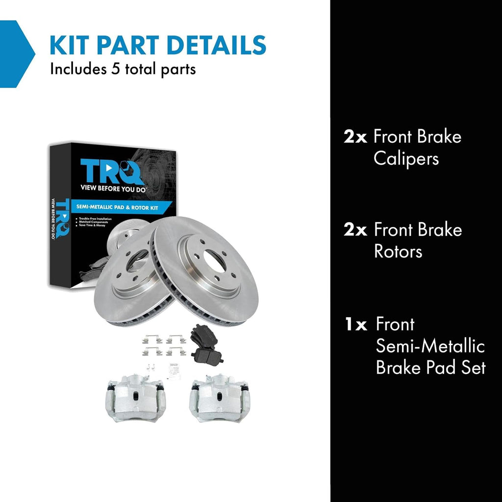 TRQ Front Brake Pad and Rotor Set Semi Metallic Vented Rotors Calipers Compatible with 2007-2012 Chevrolet Malibu 2007-2010 Pontiac G6 2007-2009 Saturn Aura
