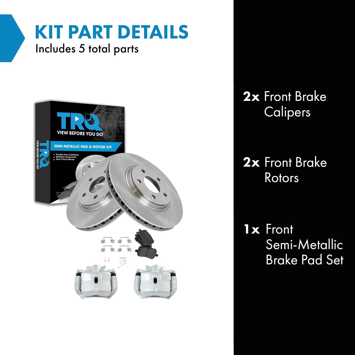 TRQ Front Brake Pad and Rotor Set Semi Metallic Vented Rotors Calipers Compatible with 2007-2012 Chevrolet Malibu 2007-2010 Pontiac G6 2007-2009 Saturn Aura