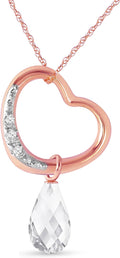 Galaxy Gold GG 14K Gold Open Heart with Genuine Diamond and White Topaz Pendant Necklace