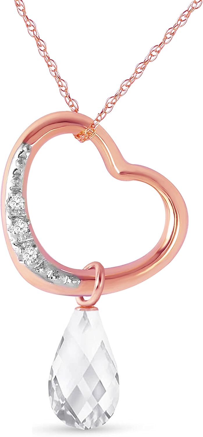 Galaxy Gold GG 14K Gold Open Heart with Genuine Diamond and White Topaz Pendant Necklace
