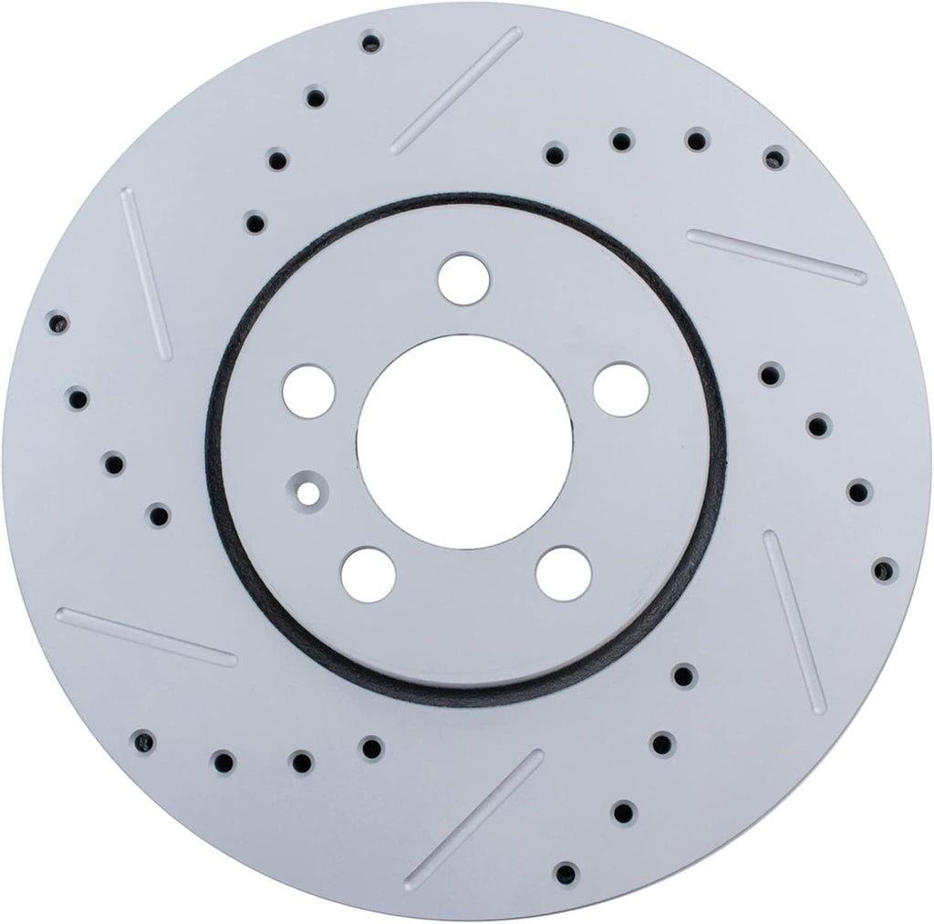TRQ Performance Front Brake Pad and Rotor Set Ceramic Coated Drilled Slotted Rotors Compatible with 1999-2010 Volkswagen Beetle 1999-2006 Golf 1999-2005 Jetta