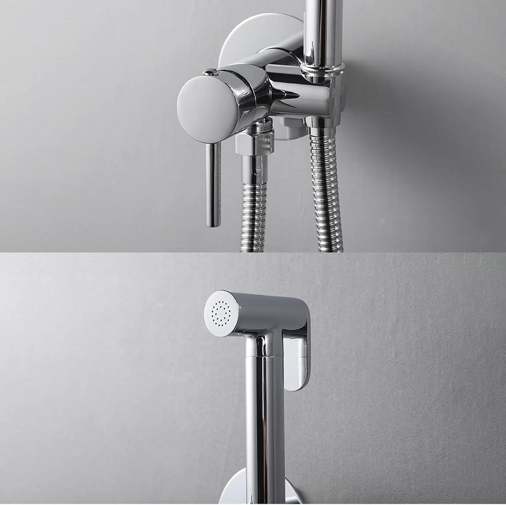 Handheld Bidet Sprayer for Toilet, Baby Cloth Diaper Hot and Cold Water Wall Mounted Brass Kit for Personal Hygiene Cleaning,Chrome(Chrome)