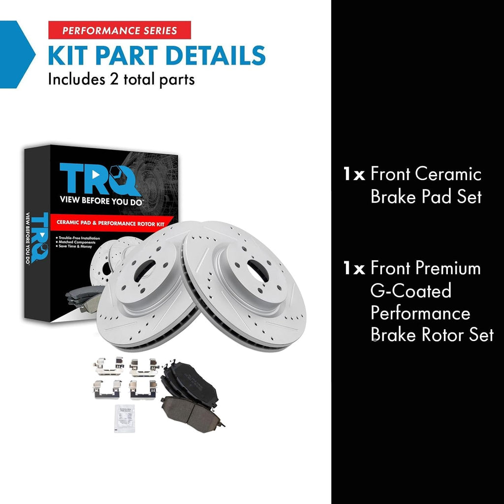 TRQ Performance Front Brake Pad and Rotor Set Ceramic Coated Drilled Slotted Compatible with 2006-2007 Subaru B9 Tribeca 2008-2014 Tribeca 2015-2019 Legacy Outback 2015-2021 WRX