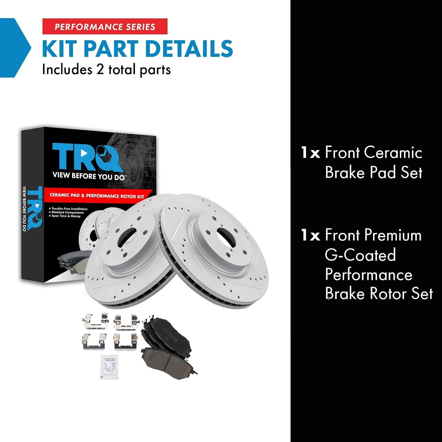 TRQ Performance Front Brake Pad and Rotor Set Ceramic Coated Drilled Slotted Compatible with 2006-2007 Subaru B9 Tribeca 2008-2014 Tribeca 2015-2019 Legacy Outback 2015-2021 WRX