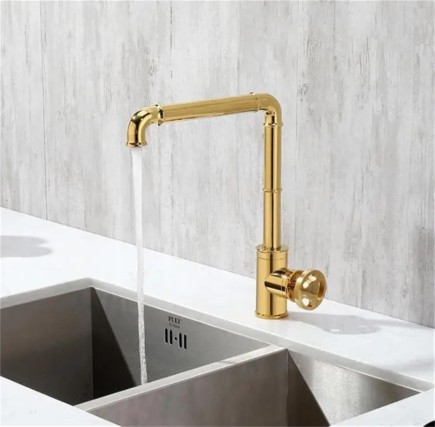 Kitchen Faucets Retro Industrial Style Brass Crane Bathroom Faucets 360 Rotate Hot and Cold Water Mixer Tap(Gold)