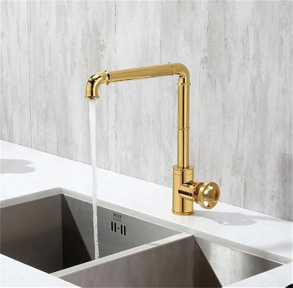 Kitchen Faucets Retro Industrial Style Brass Crane Bathroom Faucets 360 Rotate Hot and Cold Water Mixer Tap(Black)