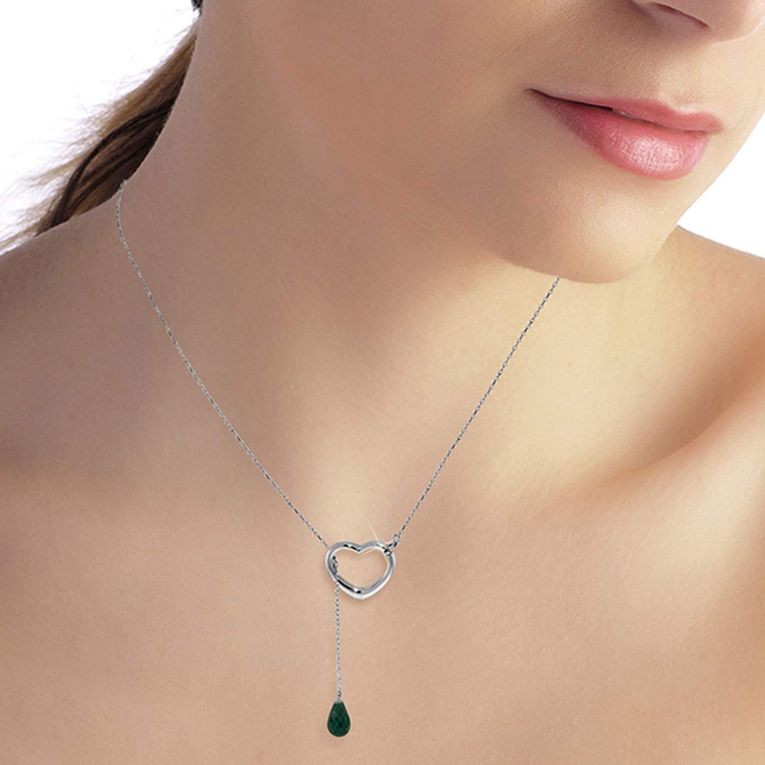 Galaxy Gold GG 14K Yellow, White, Rose Gold Open Heart with Genuine Emerald Drop Pendant Necklace