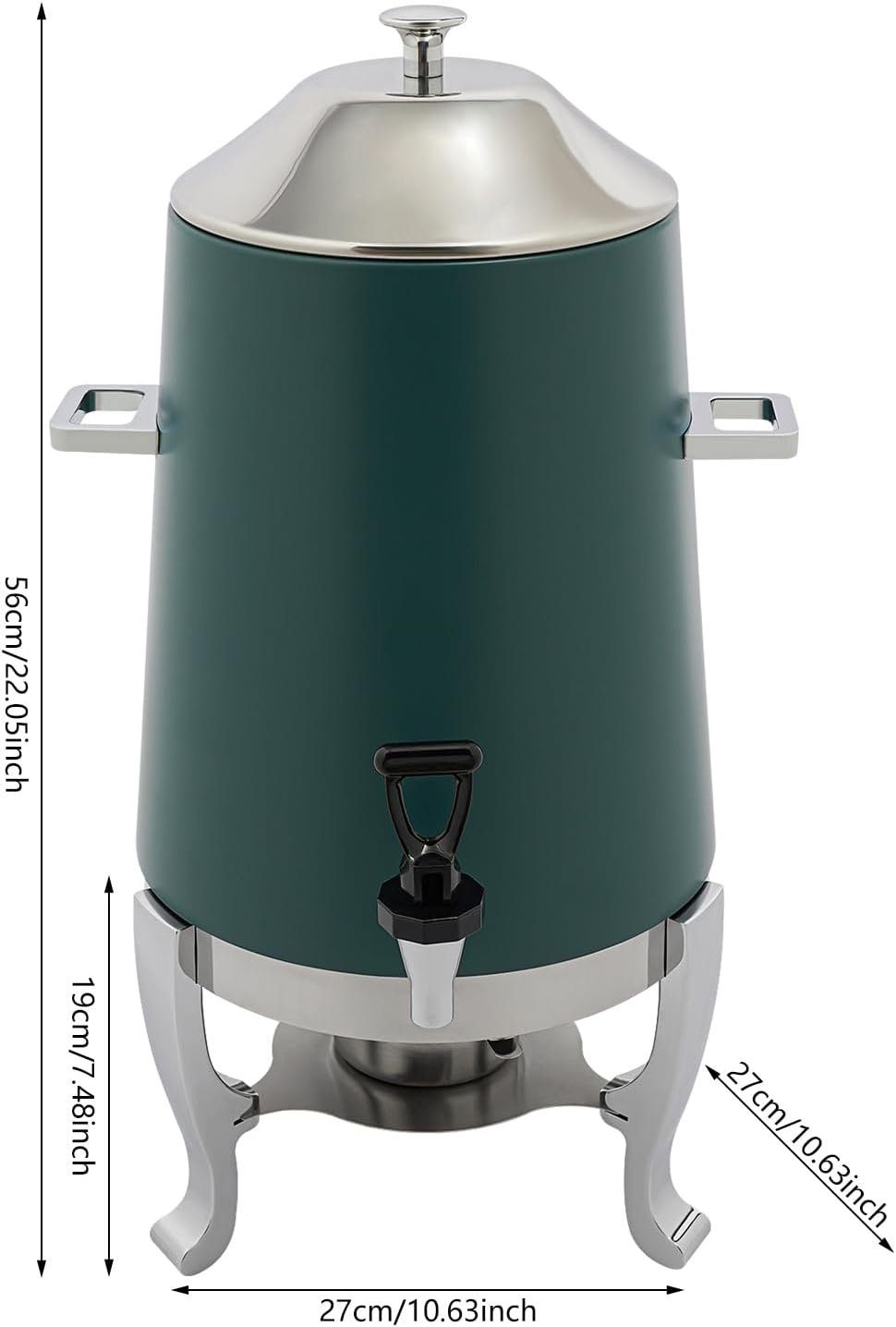 Coffee Urn With Fuel Holder, 3.5 Gallon/13L Stainless Steel Beverage Dispensers for Coffee Tea Hot Water, Hot Drink Dispenser with Stand, Chafer Urn with Spigot for Parties Catering (Green)