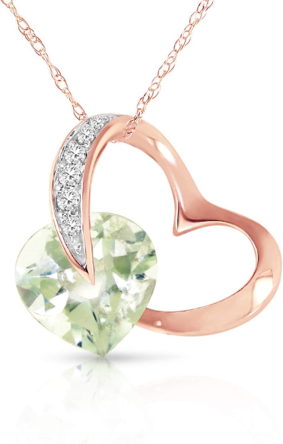 Galaxy Gold GG 3.35 CT. 14k Yellow Gold Heart Necklace with Natural Diamonds and Green Amethyst
