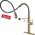 Fapully Touchless Kitchen Faucet with Pull Down Sprayer, Brushed Gold Motion Sensor Smart Commercial Single Handle Single Hole Faucet for Kitchen Sink