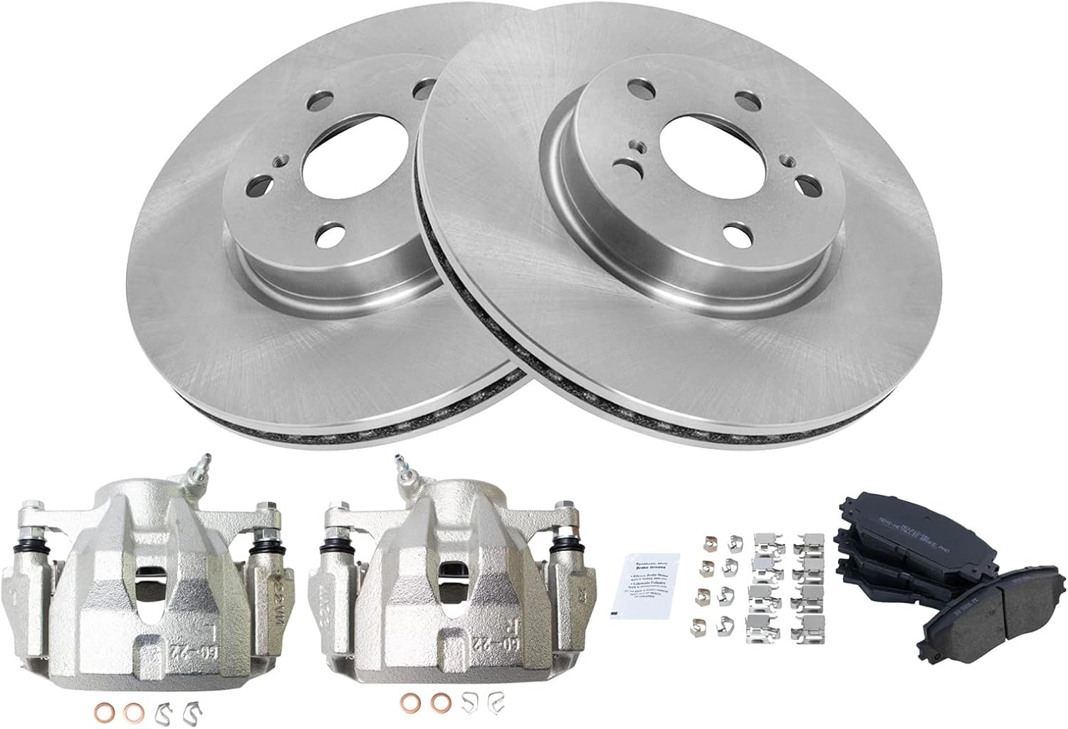 TRQ Front Brake Pad and Rotor Set Semi Metallic Vented Rotors Calipers Compatible with 2009-2010 Pontiac Vibe 2008-2014 Scion xD 2009-2018 Toyota Corolla 2009-2013 Matrix