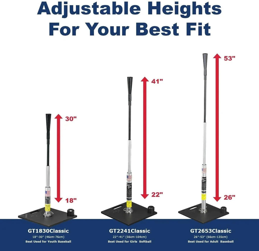 G Tee Classic Baseball/Softball Batting Tee Adjustable | Flexible Rubber Cup & Stainless Steel Aluminum Base | Best Tee for All Ages | Used by Pros | Made in USA 2 Year Warranty