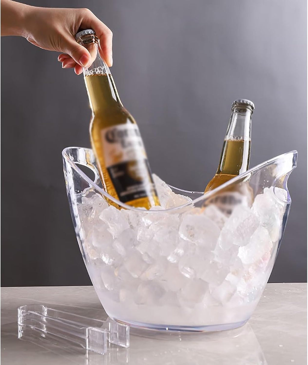 Ice Bucket 8 Liter Acrylic Ice Bucket with Ice Tongs, Plastic Tub Oval Storage Bucket Ice Buckets for 2 Wine or Champagne Bottles Ice Bucket Ice Buckets For Parties(Purple)