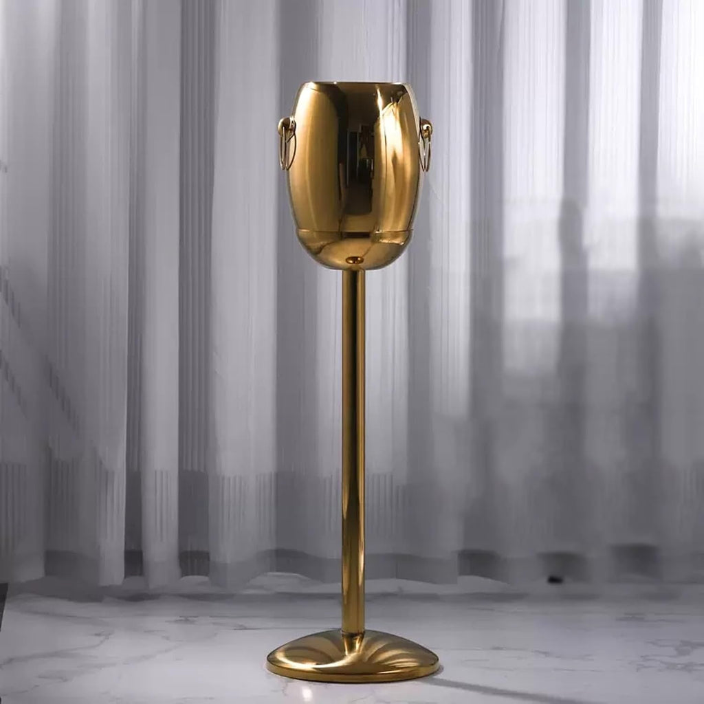 Ice Bucket Ice Bucket and Ice Bucket Stand Set, Stainless Steel Standing Ice Bucket Ice Cube Container, Wine Bucket Champagne Ice Bucket for Wine Beer KTV Club Bar BBQ Party Wedding, Golden Keeps Ice