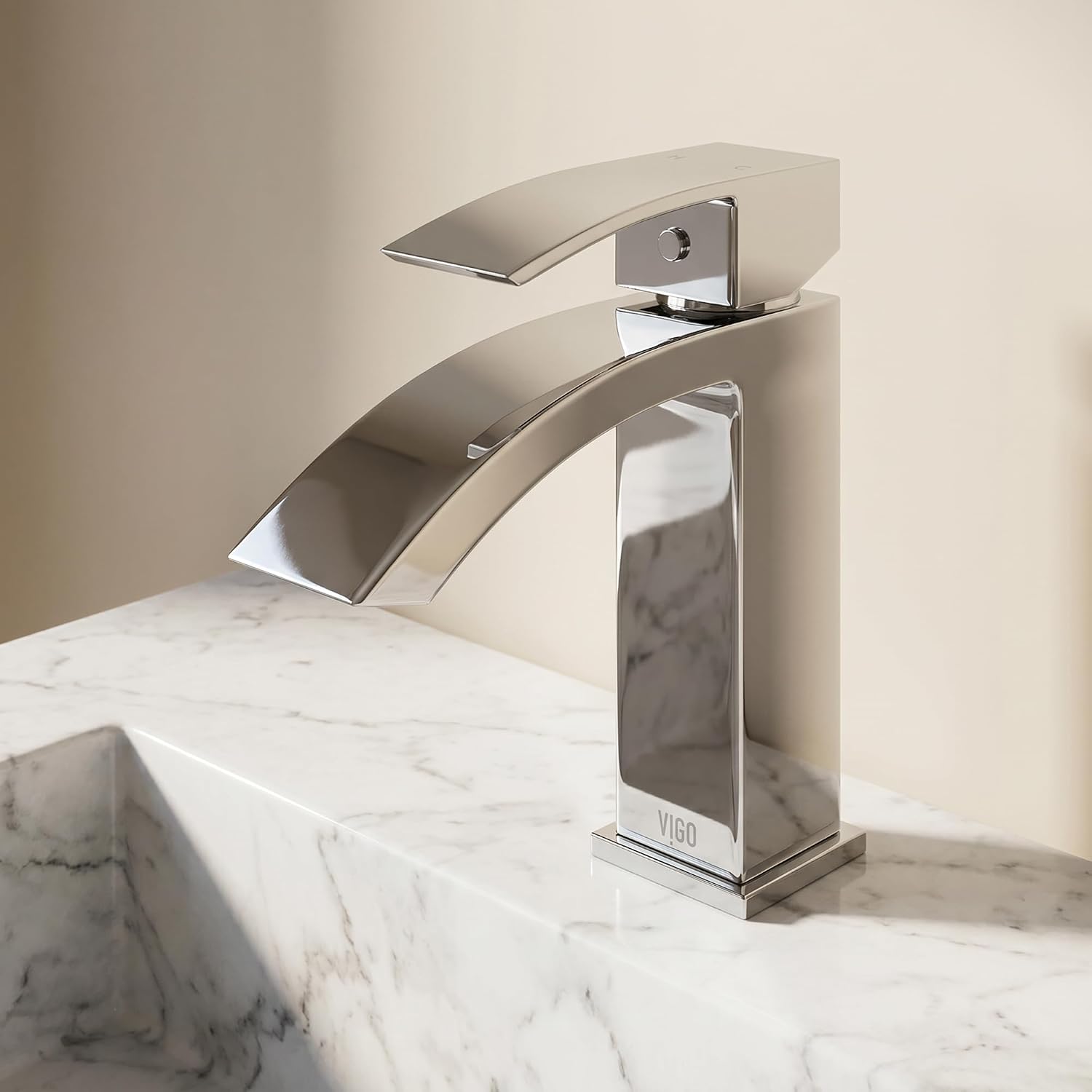VIGO Satro Waterfall Single-Handle Single-Hole Mount Bathroom Sink Faucet, 7-Inch, Chrome, Modern Design, Solid Brass, 1.2 GPM WaterSense & Ceramic Disc Valve, Corrosion-Resistant