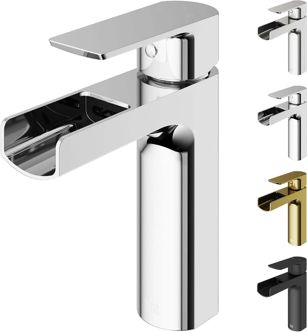 VIGO Ileana Waterfall Single-Handle Single-Hole Mount Bathroom Sink Faucet, 7-Inch, Chrome, Modern Design, Solid Brass, 1.2 GPM WaterSense & Ceramic Disc Valve, Corrosion-Resistant