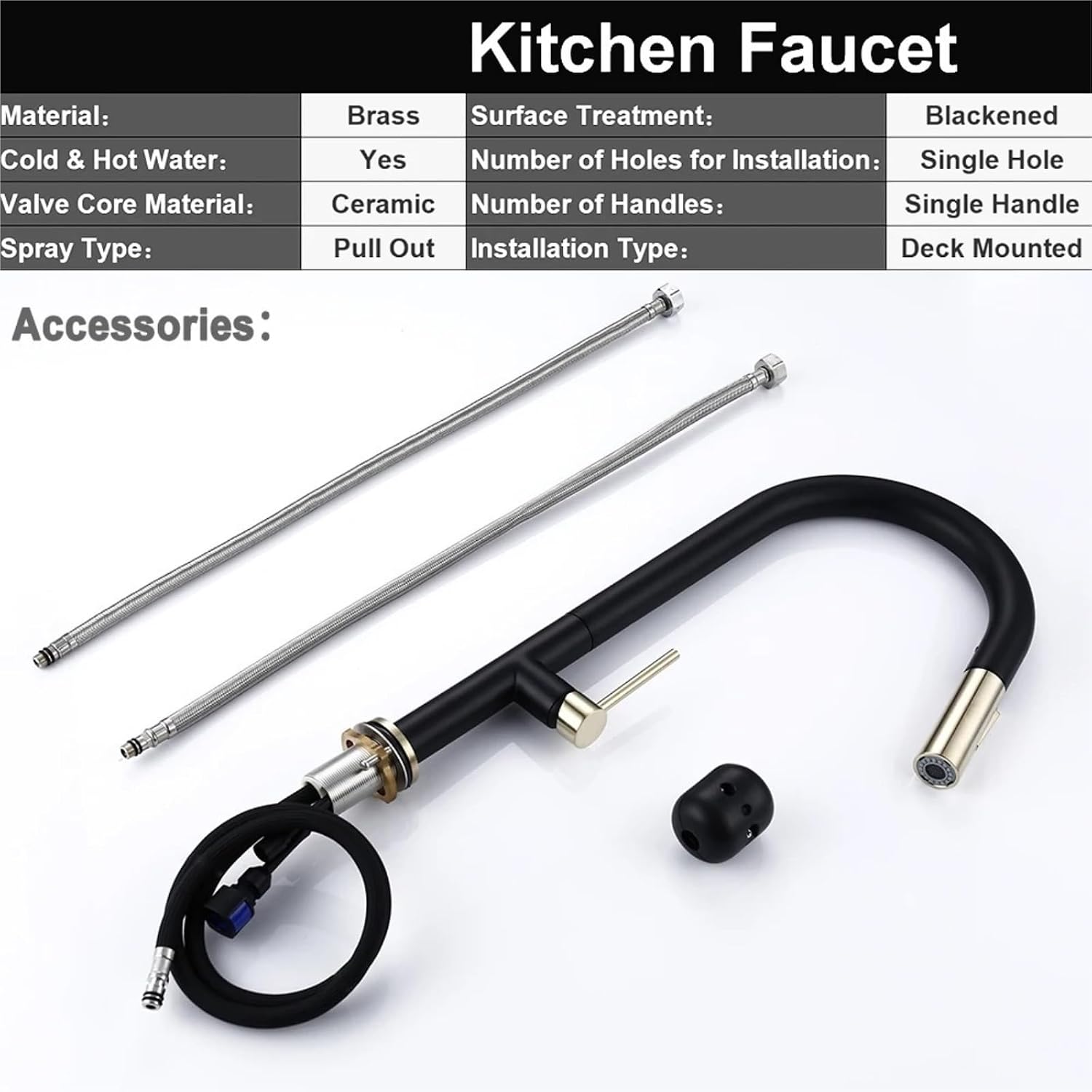 Brass 360 Degree Rotation Kitchen Hot Cold Water Sink Taps Pull Out Spout Deck Mounted Kitchen Faucet(Black)