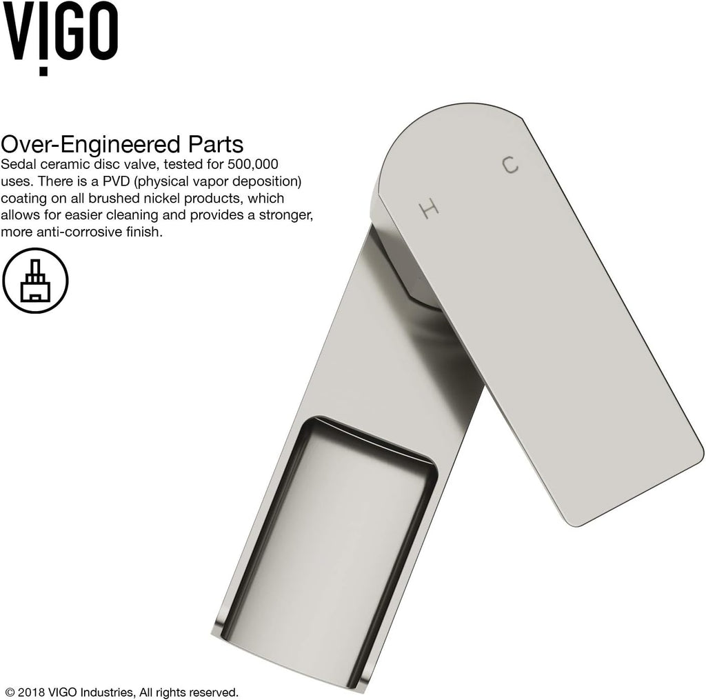 VIGO Ileana Waterfall Single-Handle Single-Hole Mount Bathroom Sink Faucet, 7-Inch, Brushed Nickel, Modern Design, Solid Brass, 1.2 GPM WaterSense & Ceramic Disc Valve, Corrosion-Resistant